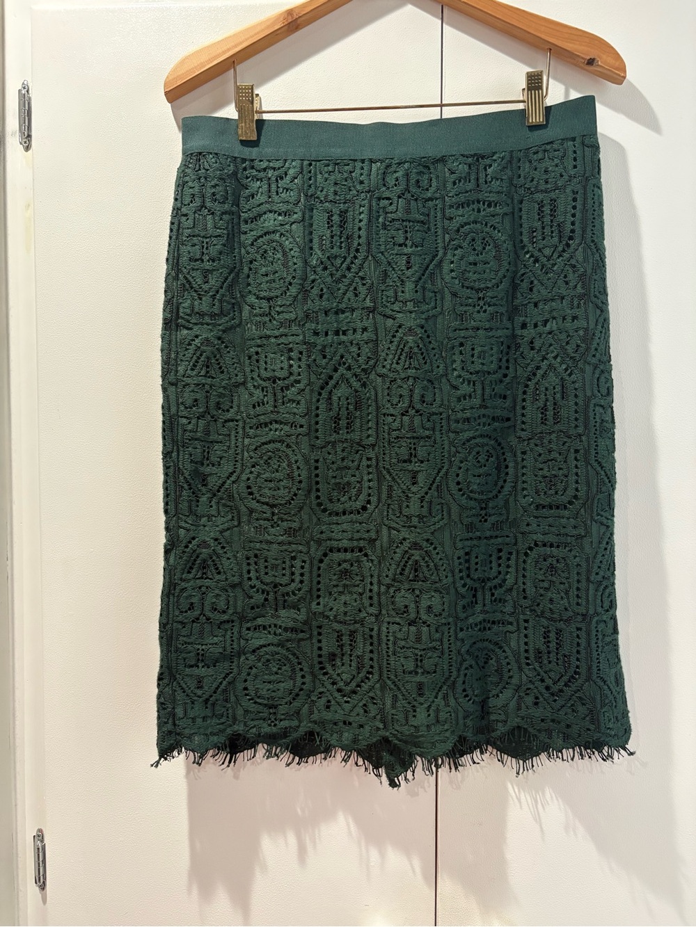 Ann Taylor Petite Forest Green Lace Pencil Skirt 10P